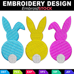 Multi-Colored Three Easter Bunnies Facing Back Embroidery Design