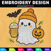 Image of Cute Ghost Pumpkin Spice Latte Embroidery Design