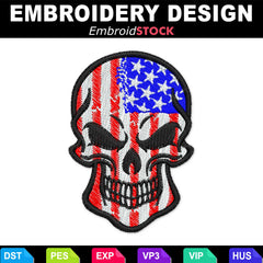 US Patriot Skull American Flag Embroidery Design