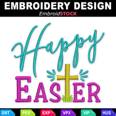 Happy Easter with Cross Embroidery Design
