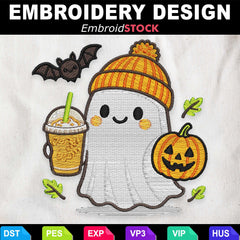 Cute Ghost Pumpkin Spice Latte Embroidery Design