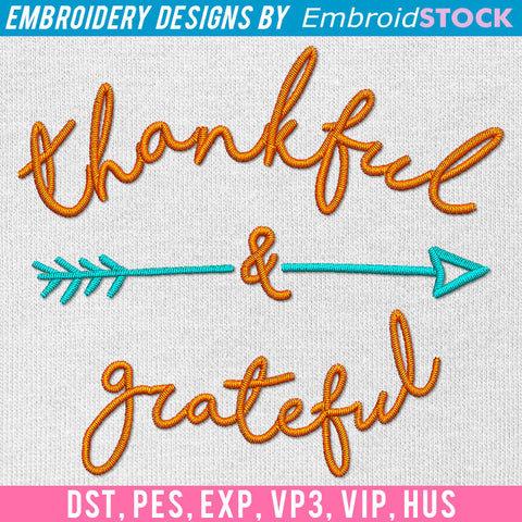 Thankful & Grateful with Arrow Across Embroidery Design