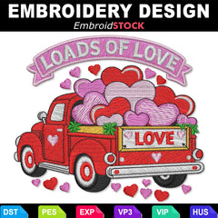 Loads of Love Red Truck Embroidery Design - Embroidstock