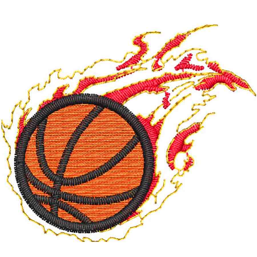 Basketball With Flames Embroidery Design