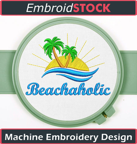 Beachaholic Summer Embroidery Design - Embroidstock