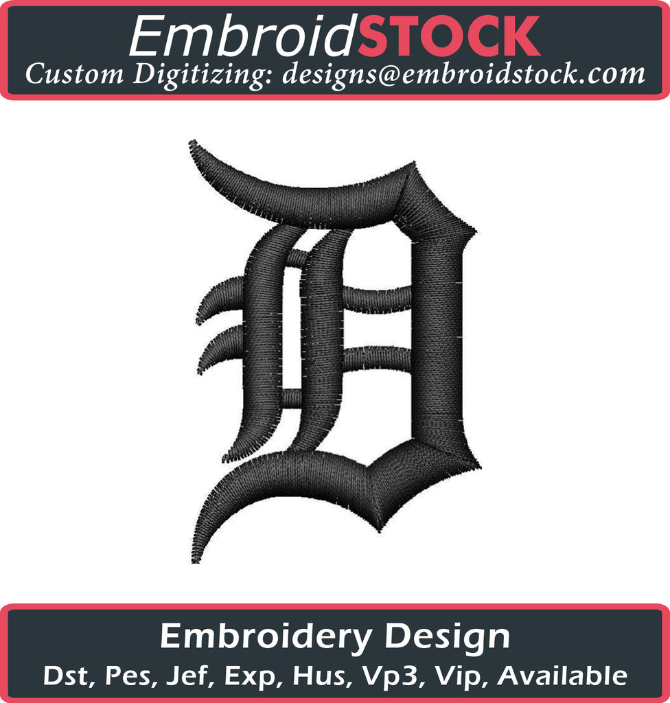 Old English Letter D Regular Embroidery Design - Embroidstock