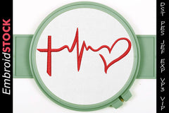 Love Cross Heartbeat Embroidery Design - Embroidstock