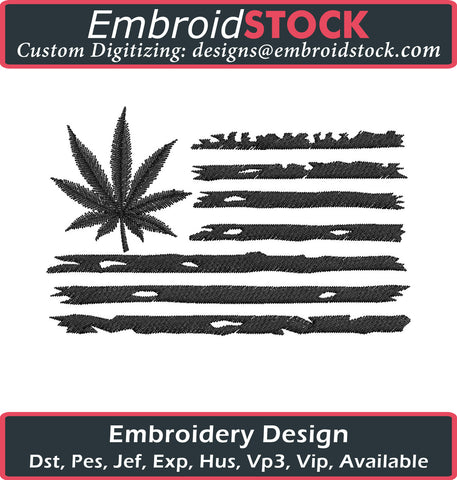 Marijuana Leaf USA Flag Embroidery Design - Embroidstock