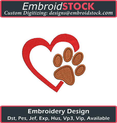 Dog Paw Heart Embroidery Design - Embroidstock