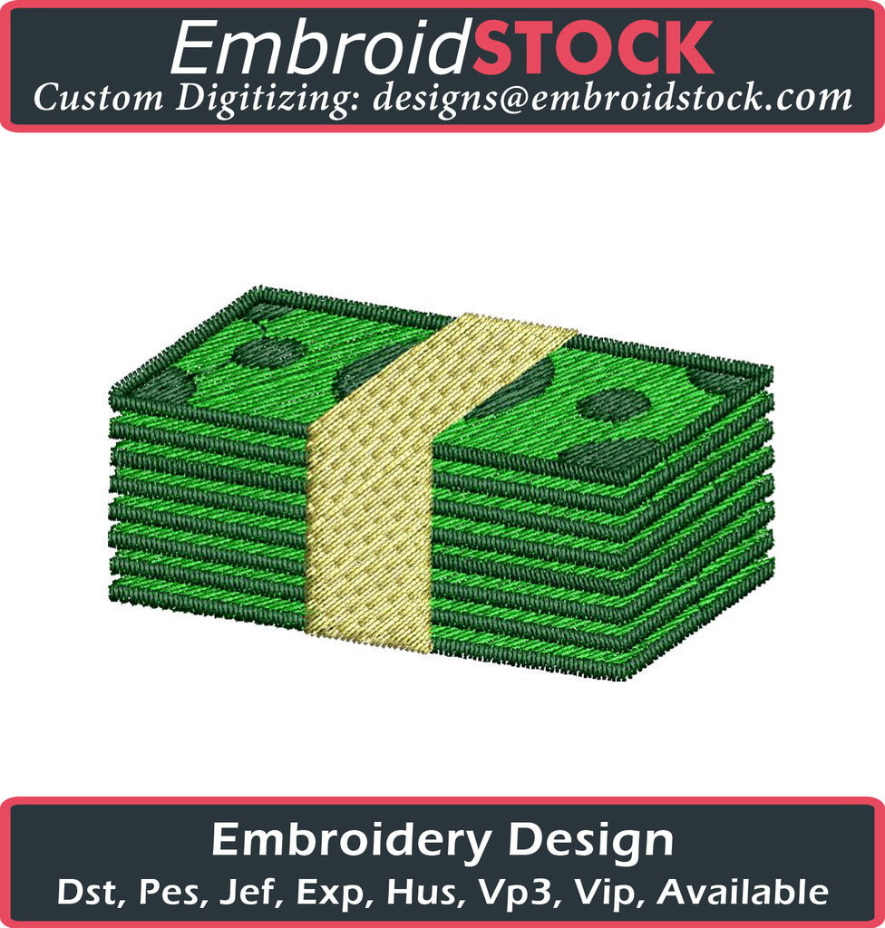 Money Stack Embroidery Design - Embroidstock