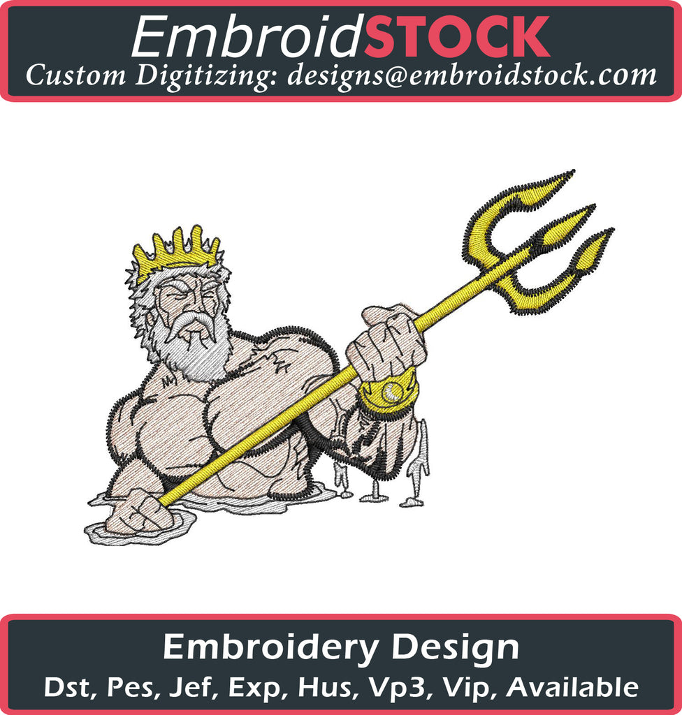 Poseidon Embroidery Design - Embroidstock