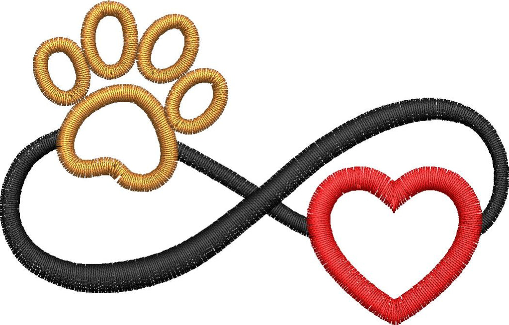 Infinity Heart and Paw Embroidery Design - Embroidstock