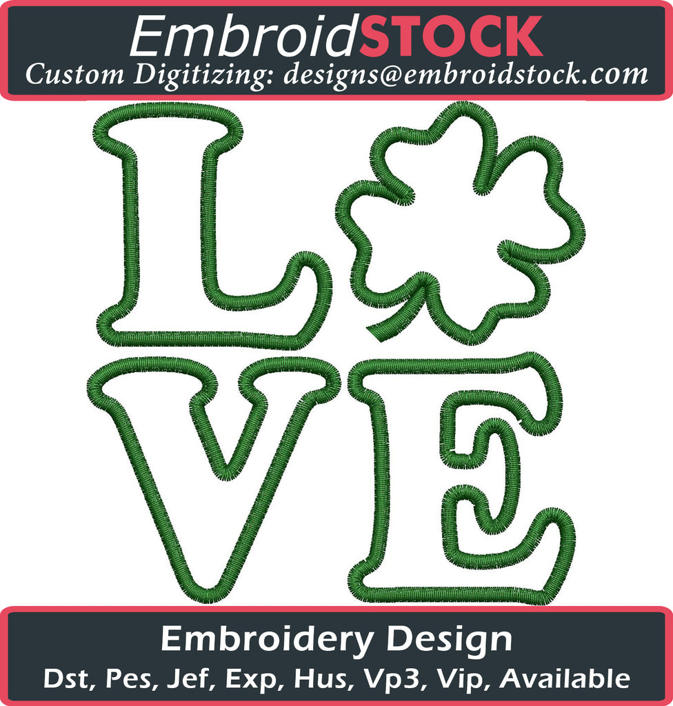 LOVE Clover Embroidery Design - Embroidstock