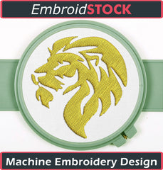 Golden Lion Head Embroidery Design