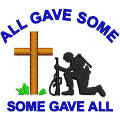 Some Gave All Soldier Kneeling on Cross Embroidery Design