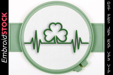 Heart Beat Clover Embroidery Design - Embroidstock