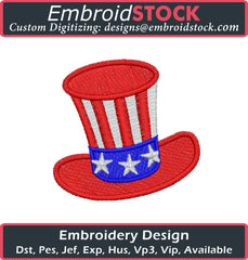 Patriotic American Top Hat Embroidery Design - Embroidstock