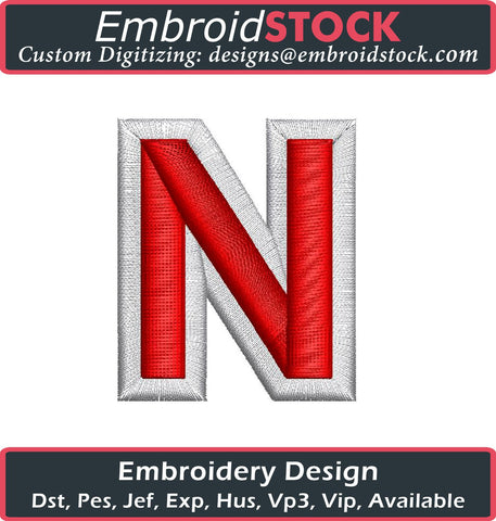 Letter N 3D Puff Embroidery Design - Embroidstock