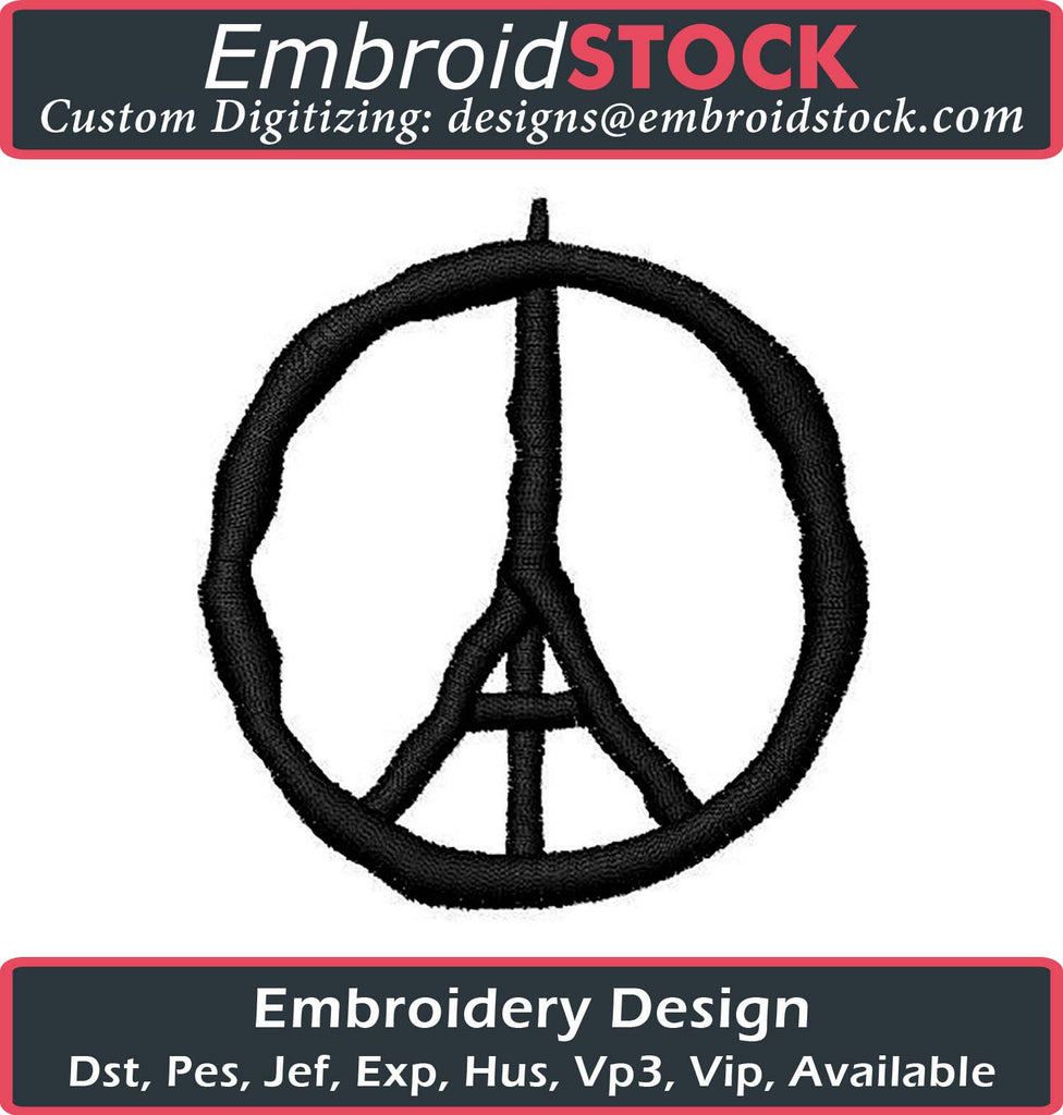 Eiffel Tower Peace Sign Embroidery Design - Embroidstock