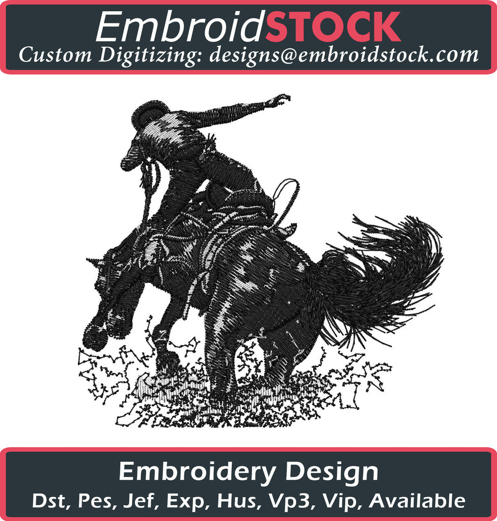 Cowboy Riding Horse Embroidery Design - Embroidstock