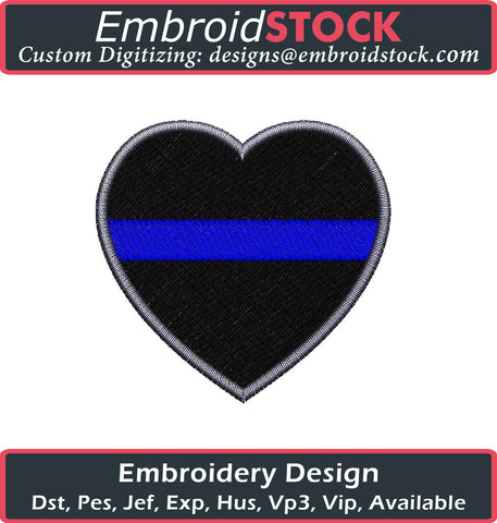 Blue Line Heart Embroidery Design - Embroidstock