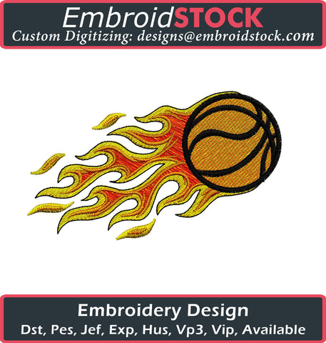Basketball on Fire Embroidery Design - Embroidstock