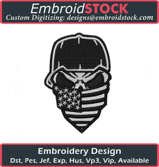 American Flag Skull Embroidery Design - Embroidstock