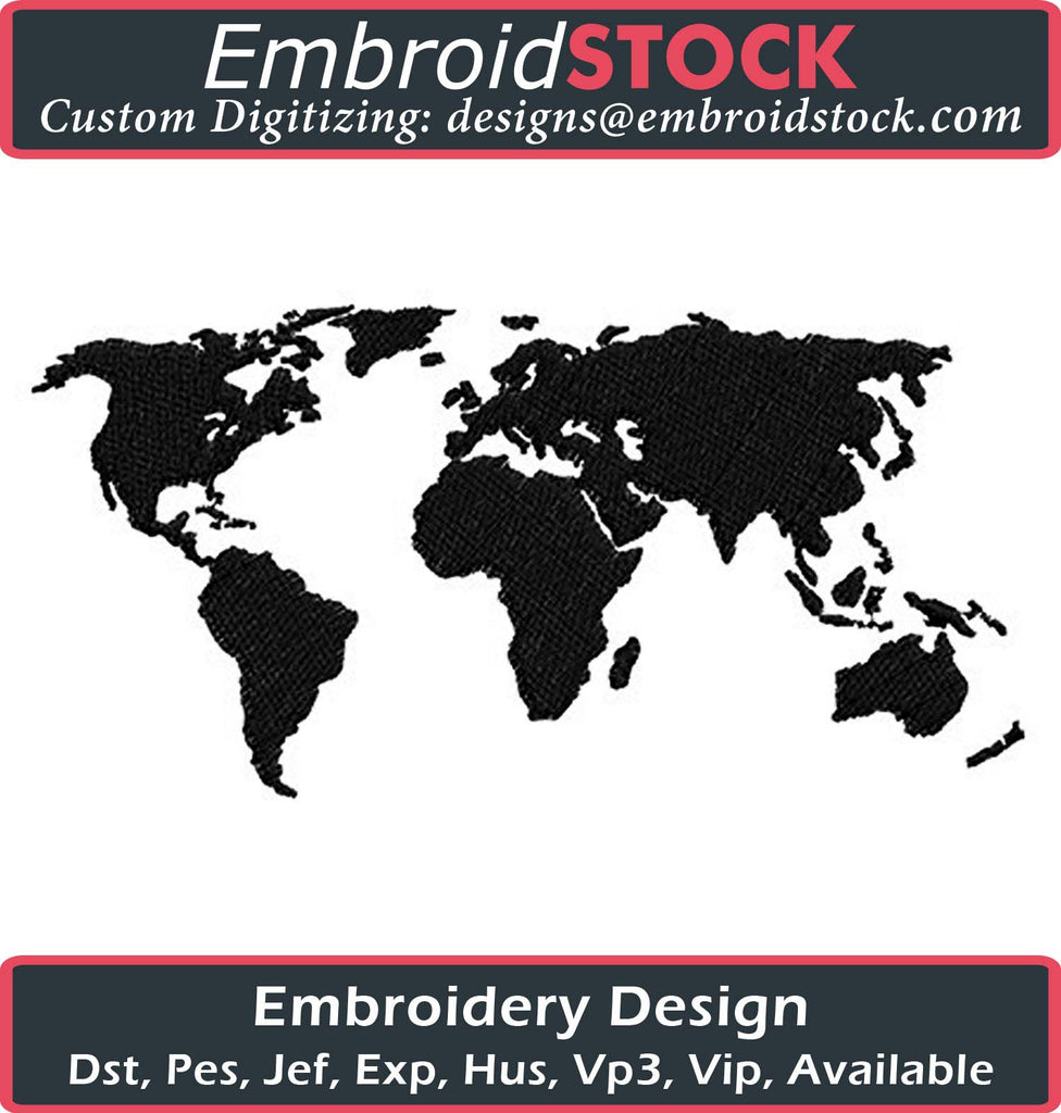 World Map Clipart Embroidery Design - Embroidstock