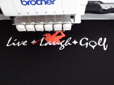 Live Laugh Golf Embroidery Design - Embroidstock